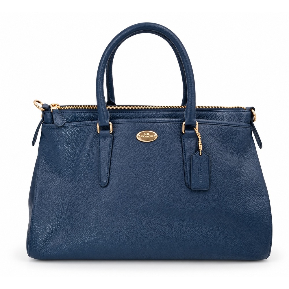 Coach Morgan F35185 Midnight Navy Pebbled Leather Satchel Crossbody Bag Strap